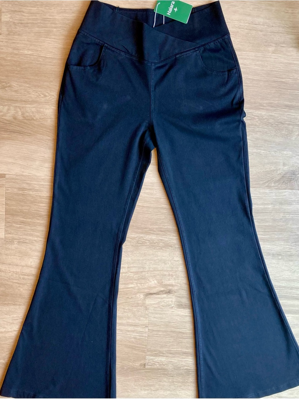 HALARA Black High Waisted Crossover Flare Pants L Tall